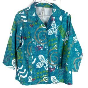 Vintage Art to Wear Shirt Jacket Womens L Multicolor Abstract Quirky Floral 90s